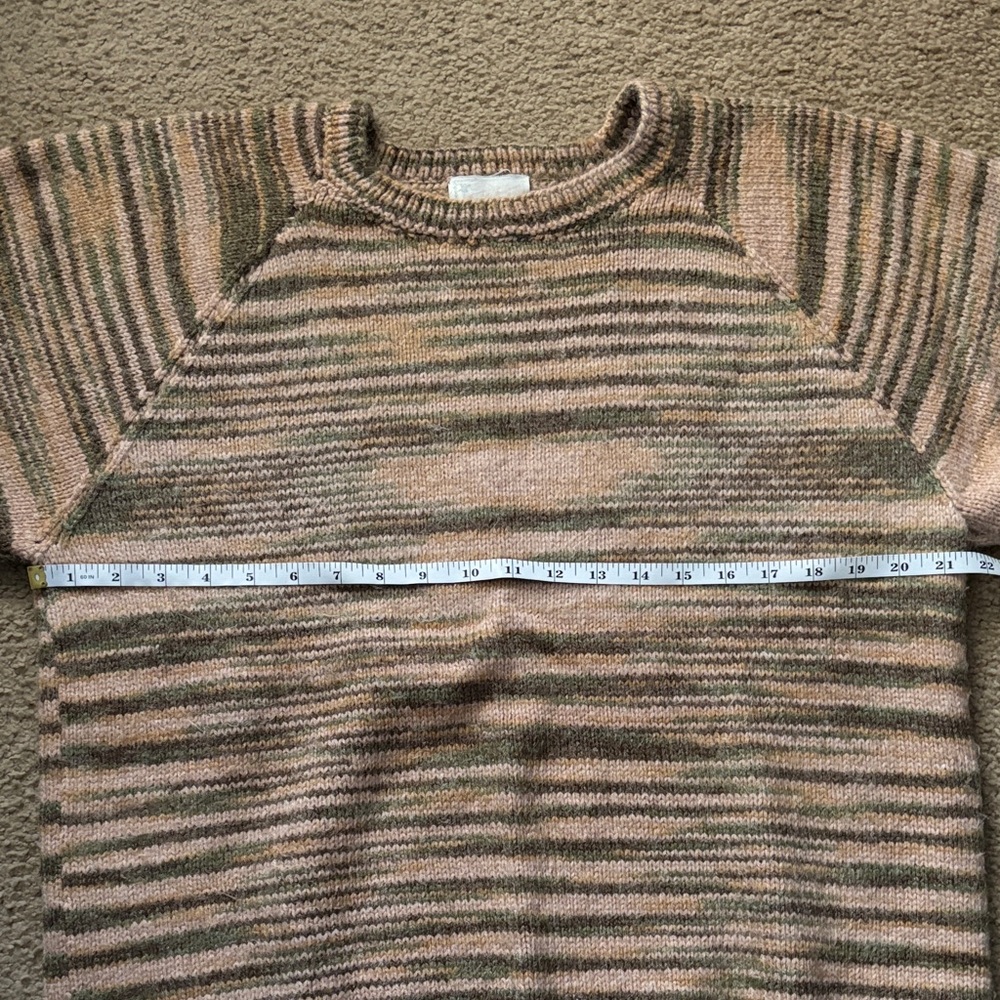 Hand Knitted Beige and Green Striped Sweater - Picture 4 of 6